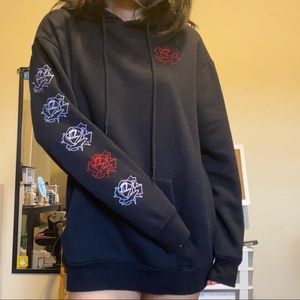 Empyre Oversized black hoodie with embriodered rose